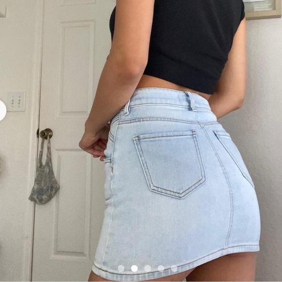 PACSUN Light Wash Denim High Waisted Mini Skirt - Picture 4 of 7